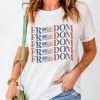 White FREEDOM US Flag Graphic Print Short Sleeve Tee