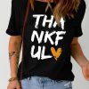 Black THANKFUL Heart Print Short Sleeve Graphic T Shirt