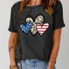 Black Star Stripe Leopard Heart Shape Print Short Sleeve T Shirt