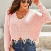 Pink Tainted Love Cotton Distressed Sweater