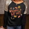 Black Happy Fall Y'all Graphic Sequin Shoulders Pullover