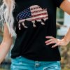 Black Western Pattern US Flag Buffalo Print Graphic Tee