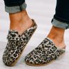 Leopard Buckle Strap Frayed Canvas Slip On Slippers