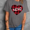 XOXO Plaid Heart Print Crew Neck Graphic Tee