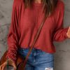 Red Solid Color Patchwork Long Sleeve Top