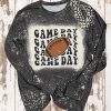 Black GAME DAY Rugby Leopard Bleach Print Long Sleeve Top