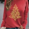 Red Leopard Christmas Tree Glitter Print Graphic Sweatshirt