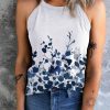 White Abstract Graphic Print Slim Fit Halter Tank Top