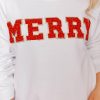 White MERRY Graphic Pullover Sweatshirt