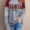 Gray SANTA Baby Leopard Striped Plaid Long Sleeve Top