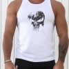 White Men's Skull Graphic Print O-neck Racerback Tank Top