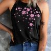 Black Cherry Blossom Print Slim Fit O-neck Tank Top