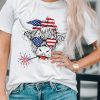 White American Flag Cow Head Graphic Printed Short Sleeve T Shirt