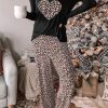 Leopard Heart Print Long Sleeve Top And Pants Loungewear