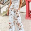 White Striped Floral Pocket Sleeveless Jumpsuit