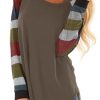 Color Block Long Sleeves Brown Pullover Top