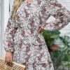 Multicolor V Neck Puff Sleeves Floral Tunic Dress