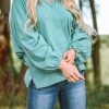 Green Split V Neck Dolman Top