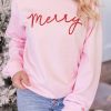 Pink Merry Letter Print Long Sleeve Pullover Sweatshirt