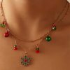 Multicolor Christmas Snowflake Pendant Double Chain Necklace