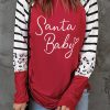 Red Christmas Santa Baby Graphic Striped Leopard Sleeves Top