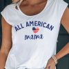 White All American Mama Heart Print Cut-out Short Sleeve T Shirt