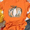 Orange Pumpkin Graphic Print Crew Neck T Shirt