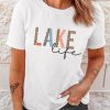 White LAKE Life Leopard Print Crewneck Graphic T Shirt