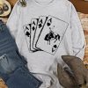 Gray Poker Cards Graphic Print Long Sleeve Top