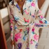 Multicolor Floral Print Wrap Tie Mini Shirt Dress