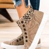 Khaki Leopard Patchwork High Top Zipper Slip On Shoes