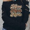 Black Leopard Mama Graphic Ripped Sleeve Sweatshirt