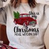 Gray Christmas Letter Plaid Car Graphic Print Pullover Sweatshirt