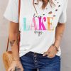 White Lazy Lake Days Print Distressed Short Sleeve T Shirt