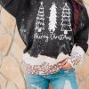 Black Merry Christmas Trees Leopard Print Pullover Sweatshirt