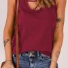 Red Strappy Hollow-out Neck Tank Top