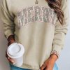 Khaki MERRY Leopard Print Long Sleeve Graphic Sweatshirt