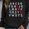 Valentine Letter Heart Print Long Sleeve Graphic Sweatshirt