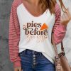 Pink Pies Before Guys Graphic Print Patchwork Long Sleeve Top