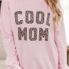 Pink COOL MOM Leopard Print Pullover Sweatshirt