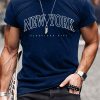 Blue NEW YORK Letter Print Short Sleeve Men's T-shirt