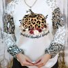 Beige Leopard Pumpkin Floral Print Long Sleeve Top