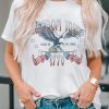 White Freedom Tour American Flag Eagle Print Graphic T Shirt