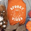 Orange SPOOKY VIBES Ghost Graphic Print Short Sleeve T Shirt