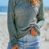 Green Waffle Knit Drop Shoulder Long Sleeve Top