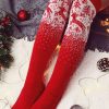 Red Snowy Forest Reindeer Pattern Knit Christmas Stockings