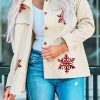 Beige Christmas Snowflakes Pattern Corduroy Shacket