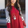 Red Striped Animal Print Colorblock Long Sleeve Top