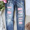 Sky Blue Valentine's Day Heart Patchwork Jeans