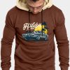 Brown Men's Graphic Print Kangaroo Pocket Long Sleeve Hoodie